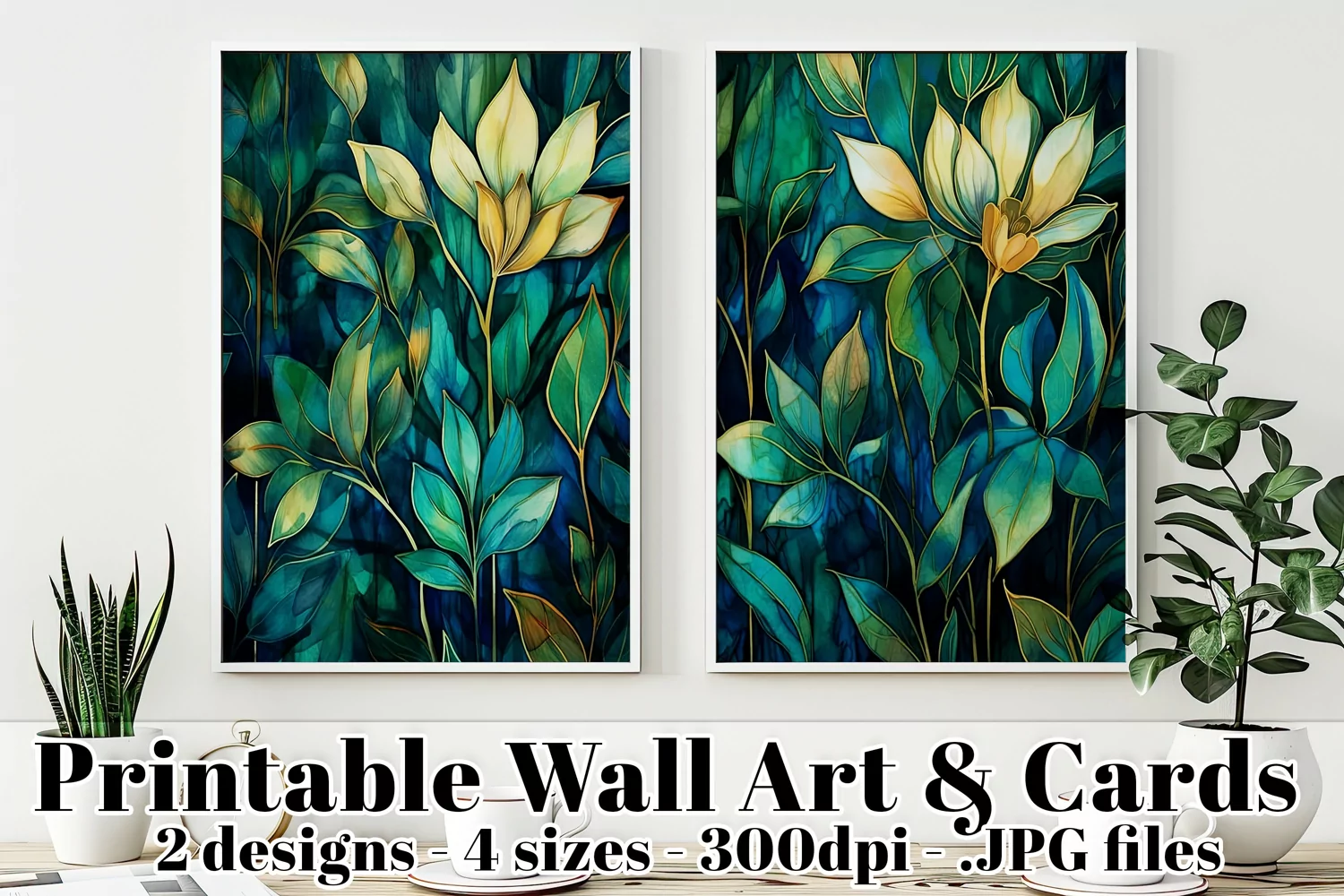 Watercolor Abstract Blue, Green and Gold Posters Cards, s3 product image 1