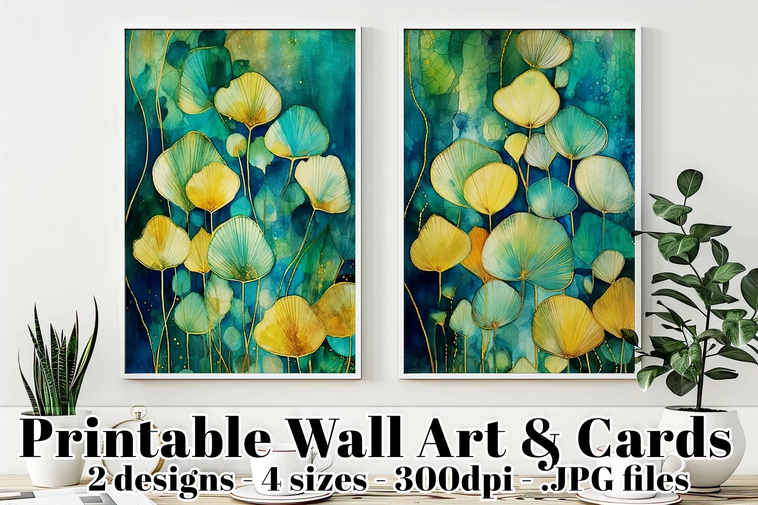 Watercolor Abstract Blue, Green and Gold Posters Cards, s4 product image 1