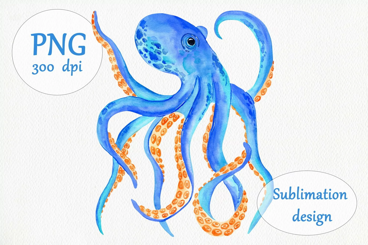 Watercolor Blue Octopus Sublimation Design - Sea Animal PNG product image 1
