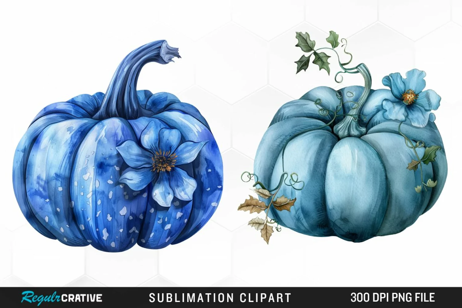 Watercolor Blue Pumpkins Graphics Clipart product image 1
