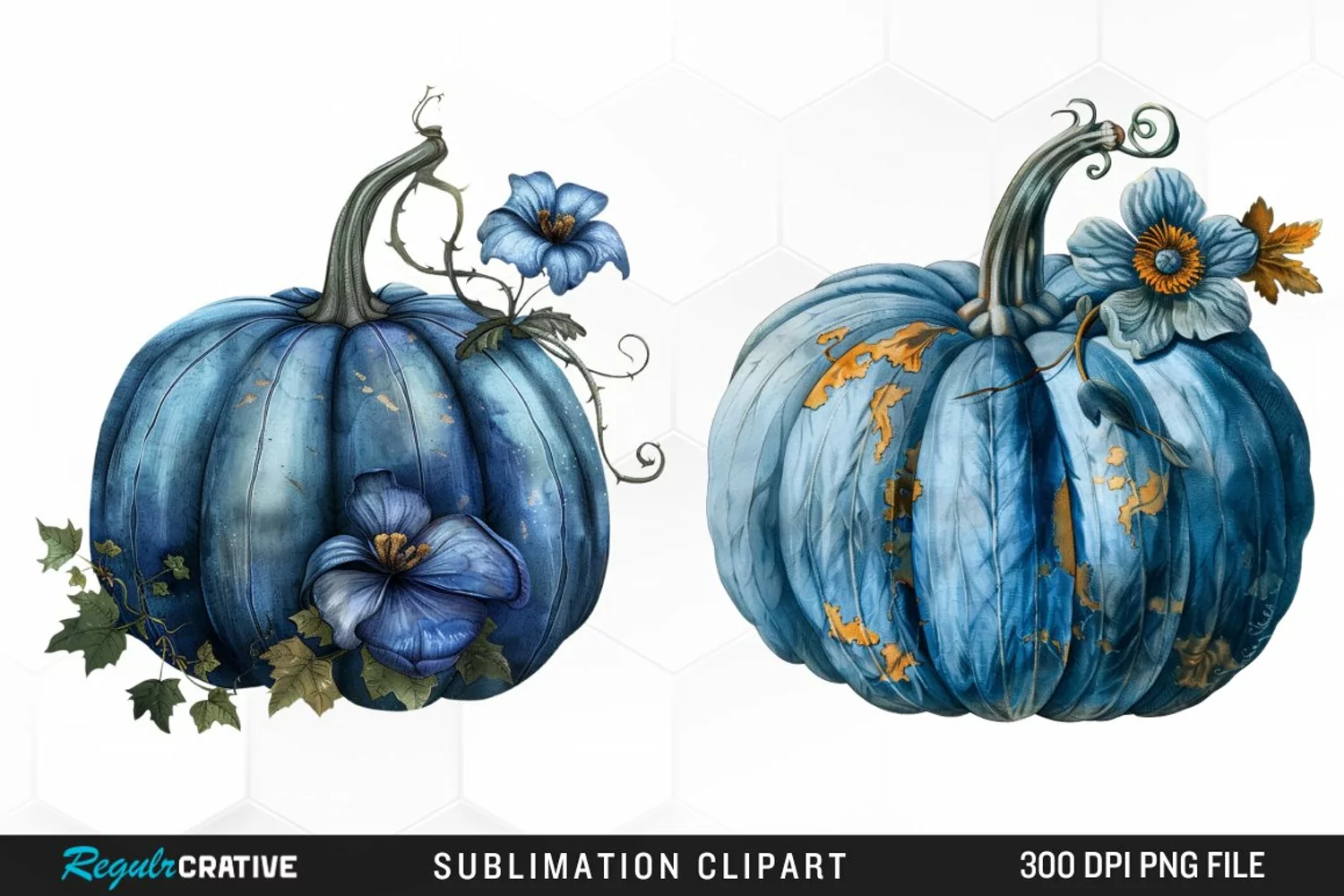 Watercolor Blue Pumpkins Clipart product image 1