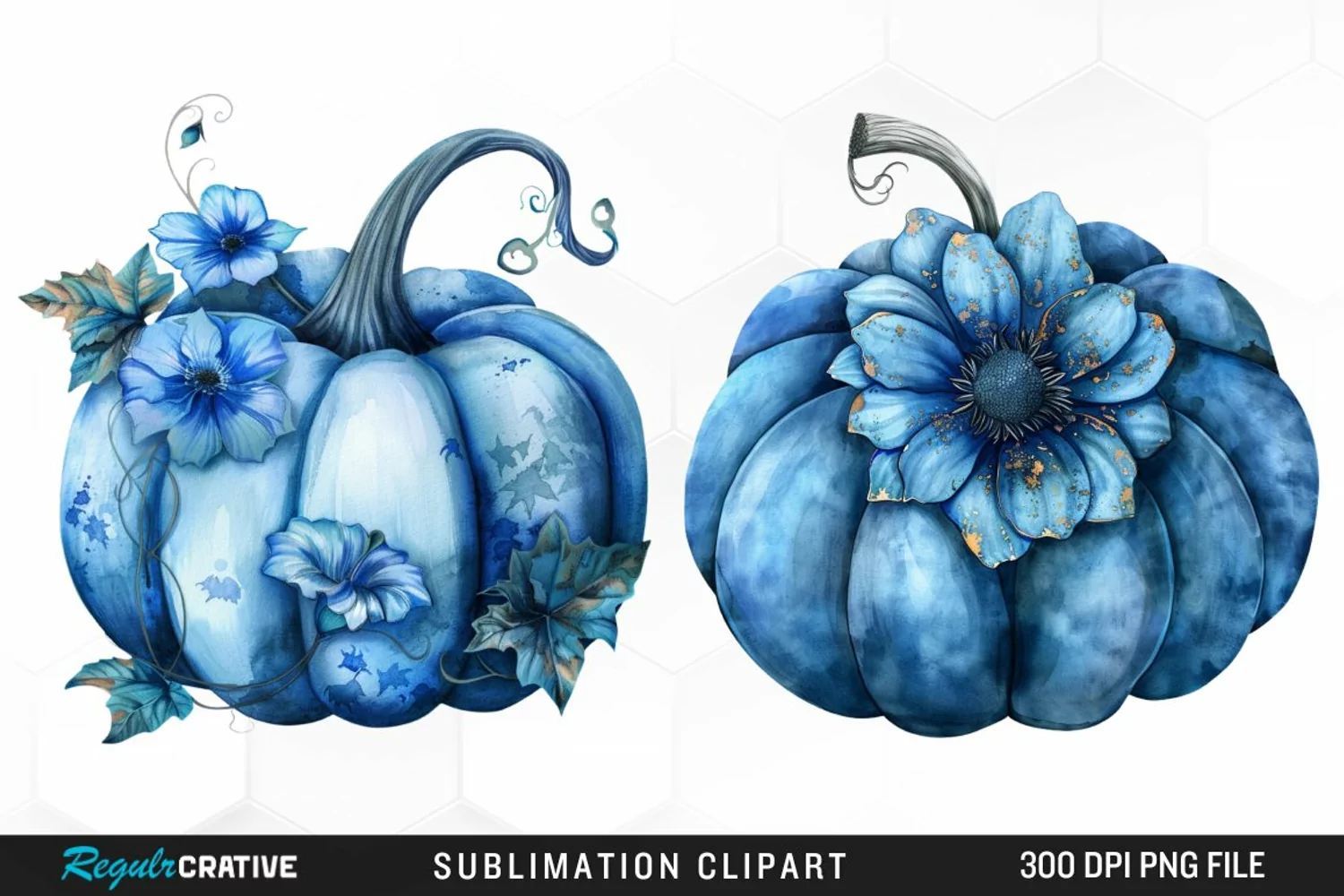 Watercolor Blue Pumpkins Clipart product image 1