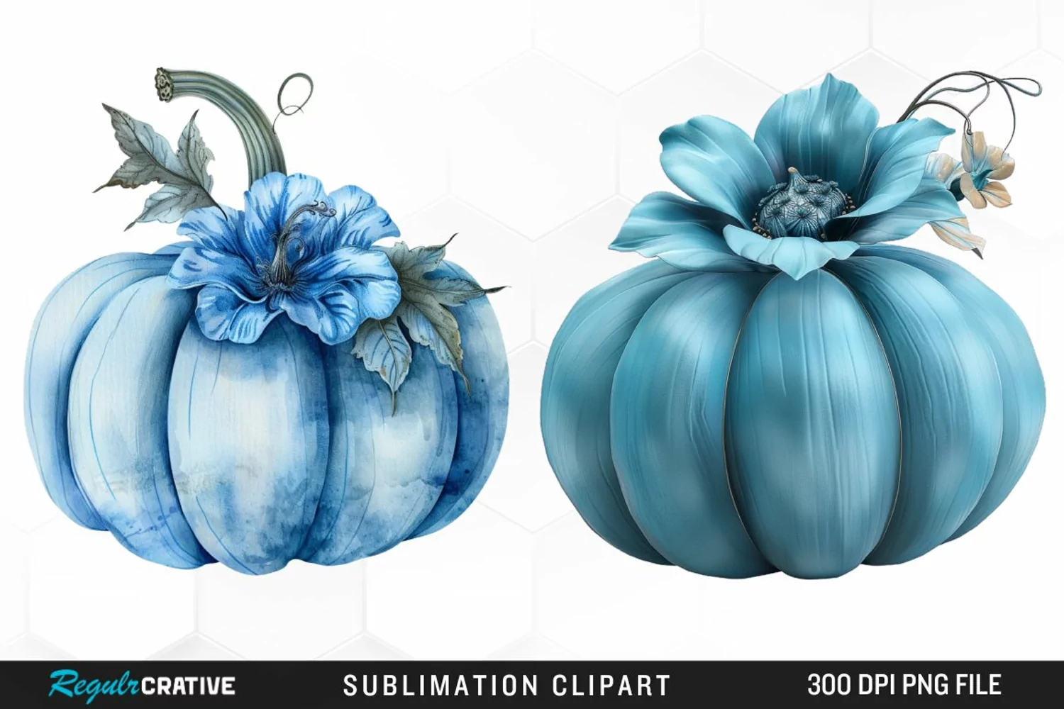 Watercolor Blue Pumpkins Graphics Clipart product image 1