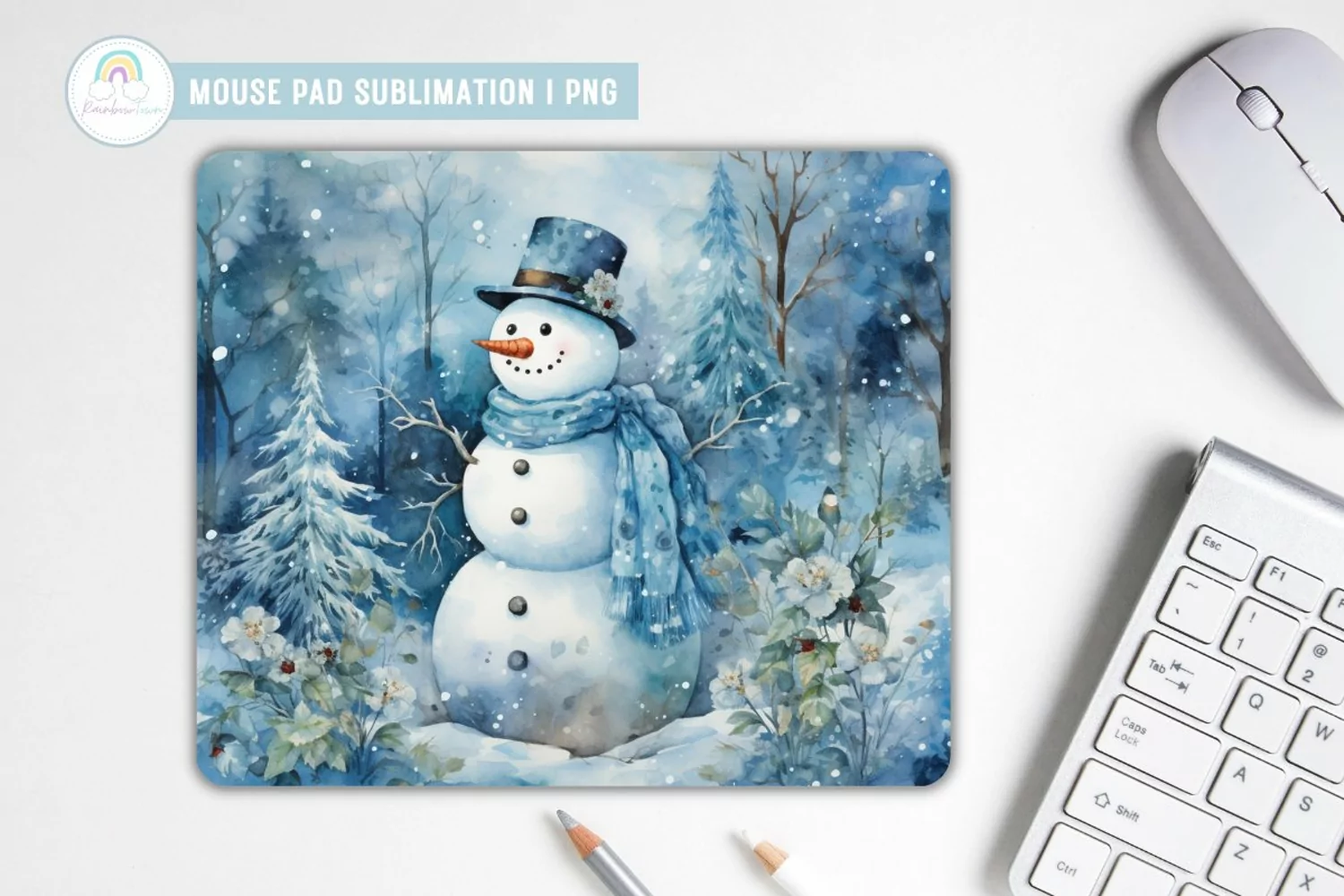 Watercolor Snowman Mouse Pad Sublimation product image 1