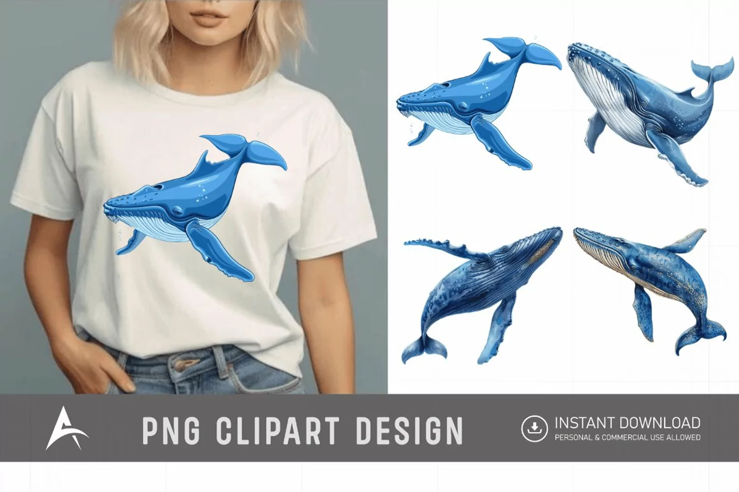 Watercolor Blue Whale Clipart product image 1