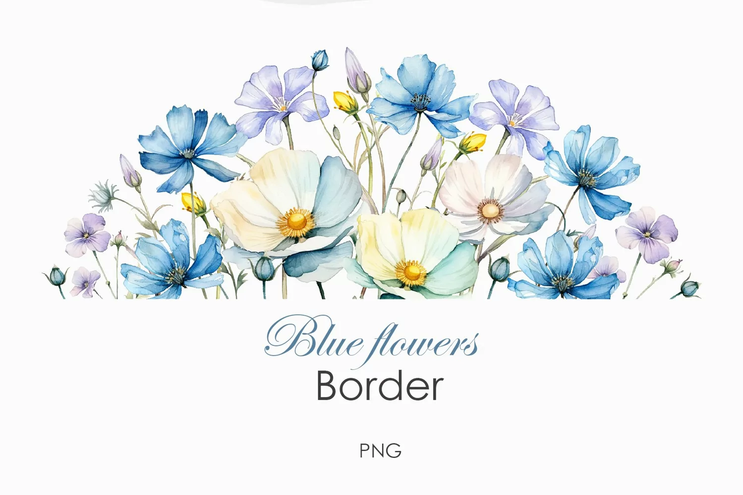 Watercolor blue wildflowers border