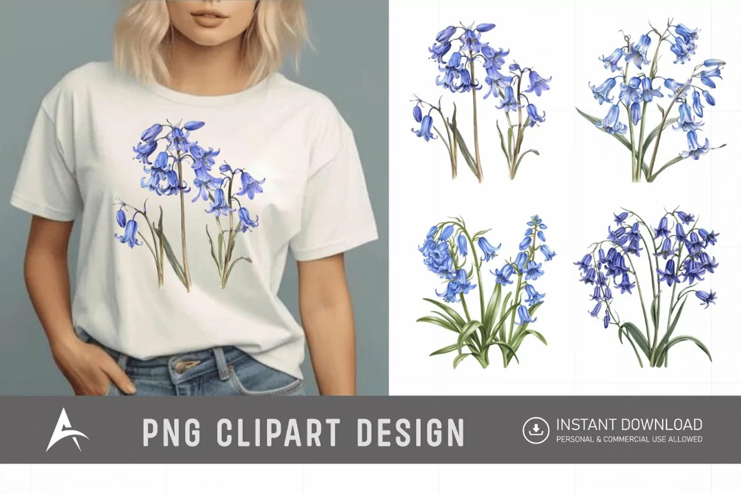 Watercolor Bluebells Sublimation Clipart product image 1
