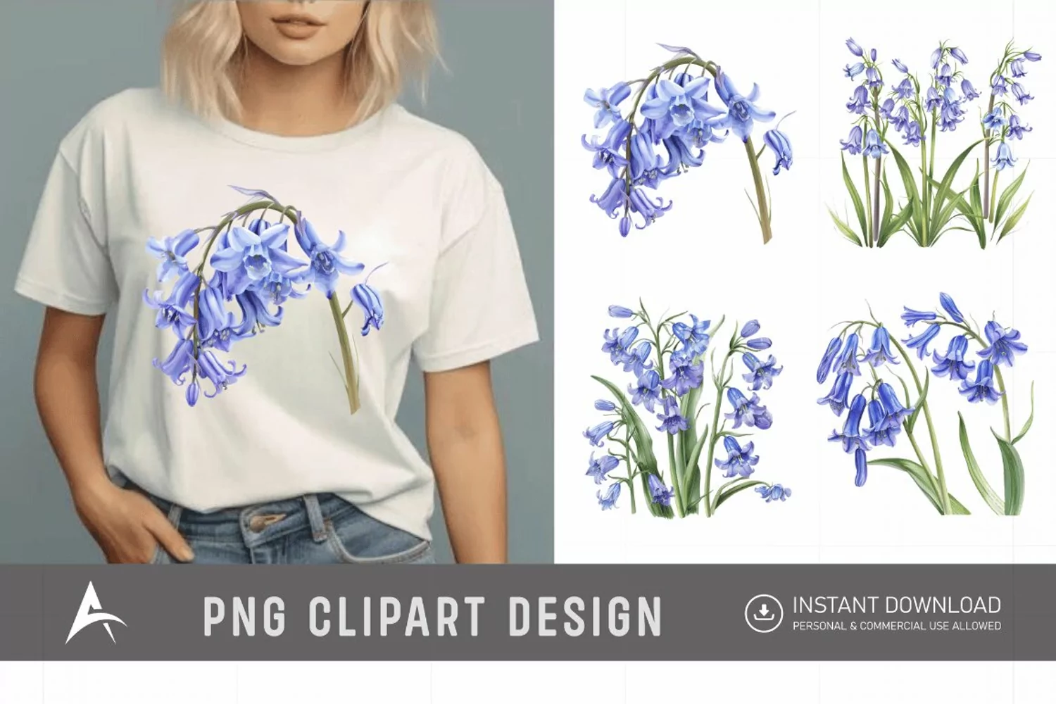 Watercolor Bluebells Sublimation Clipart product image 1
