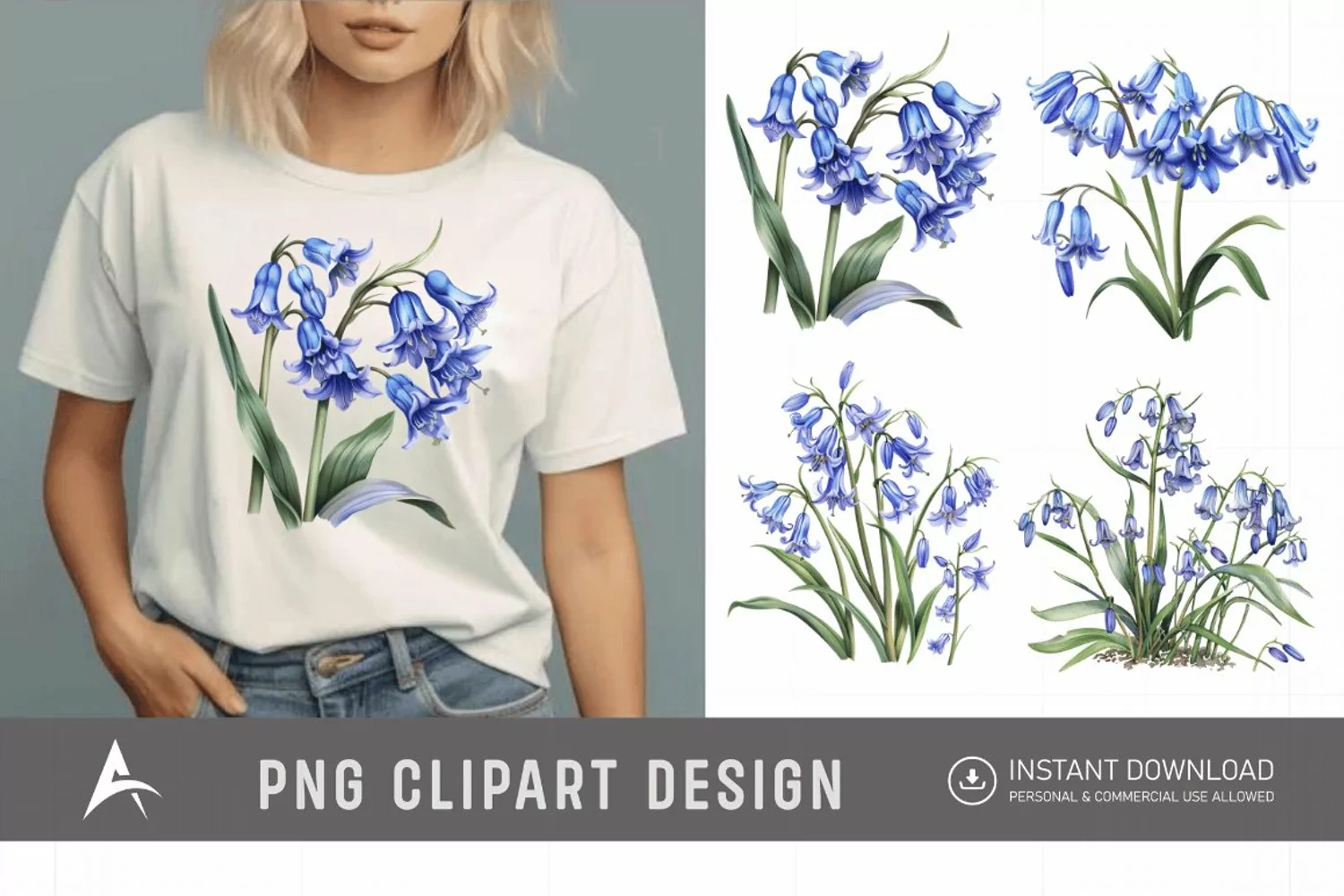 Watercolor Bluebells Sublimation Clipart product image 1