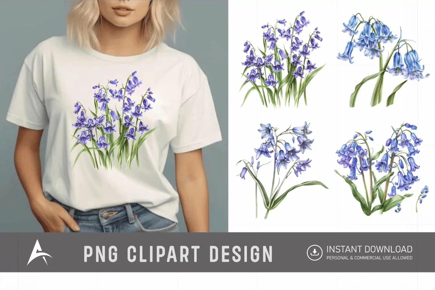 Watercolor Bluebells Sublimation Clipart product image 1
