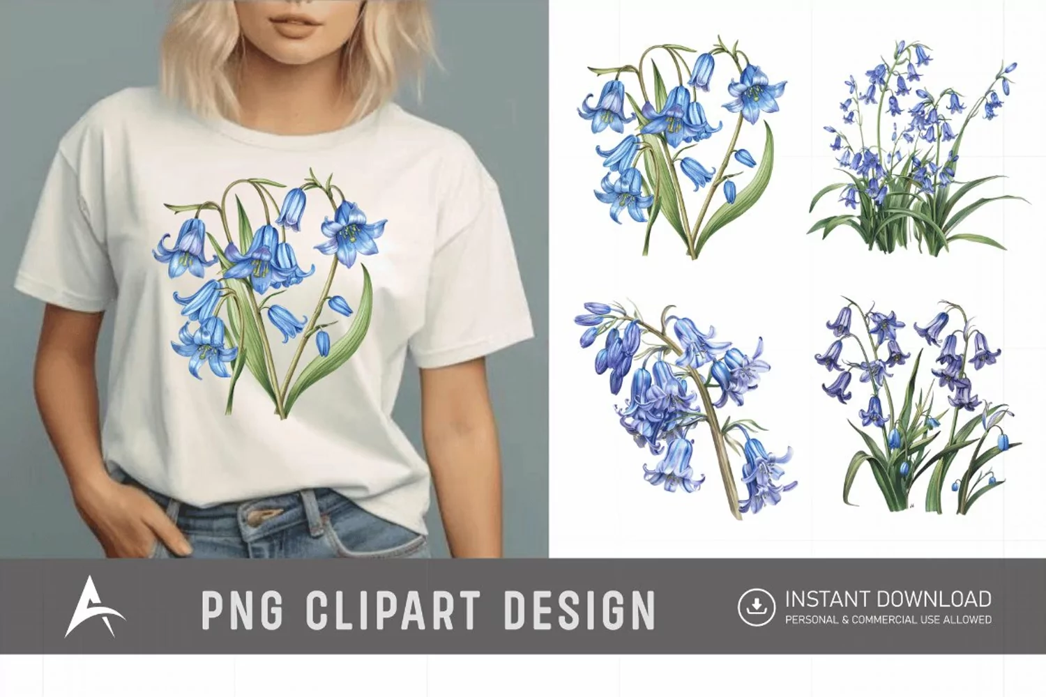Watercolor Bluebells Sublimation Clipart product image 1