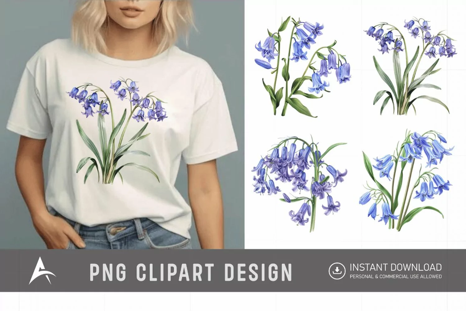 Watercolor Bluebells Sublimation Clipart product image 1
