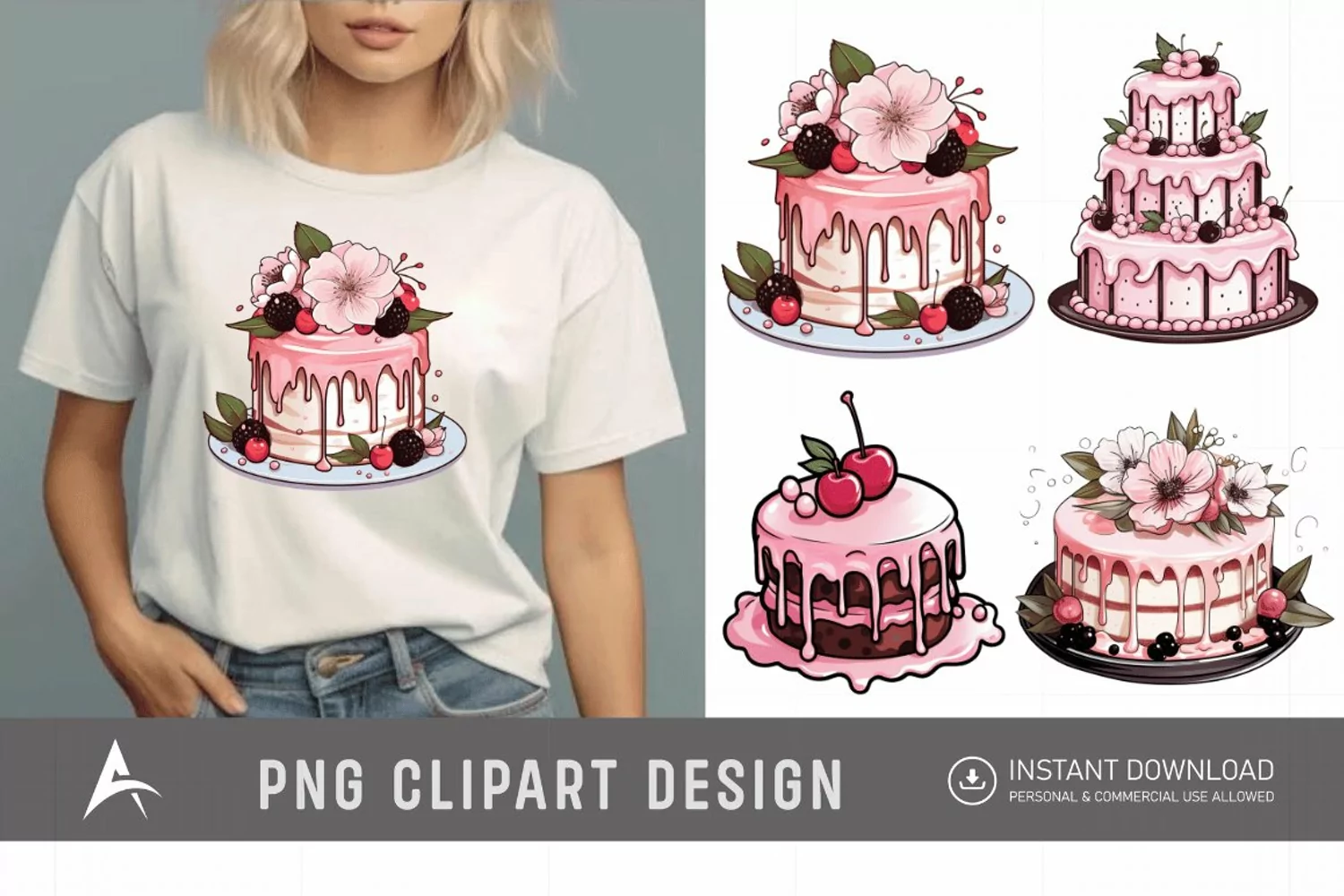 Watercolor Blush Cakes Clipart product image 1