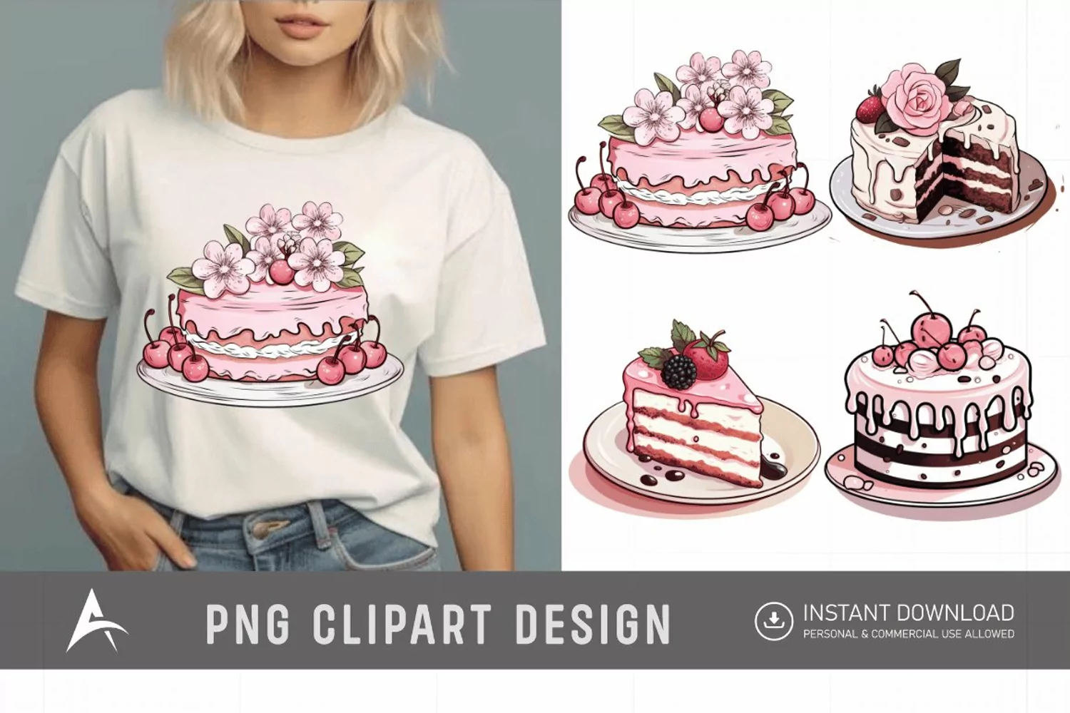 Watercolor Blush Cakes Clipart product image 1