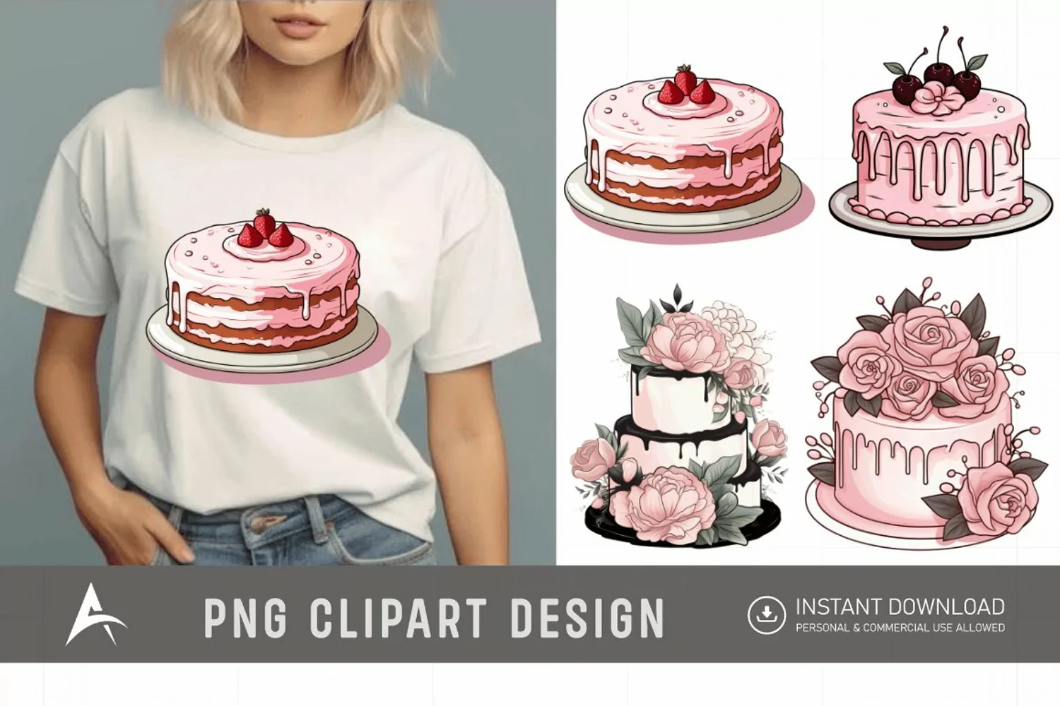 Watercolor Blush Cakes Clipart product image 1