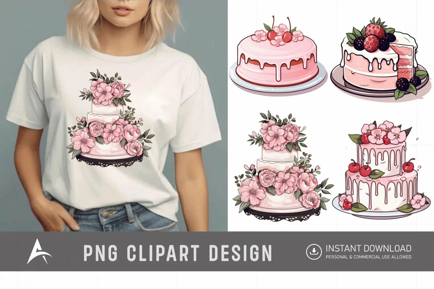 Watercolor Blush Cakes Clipart product image 1