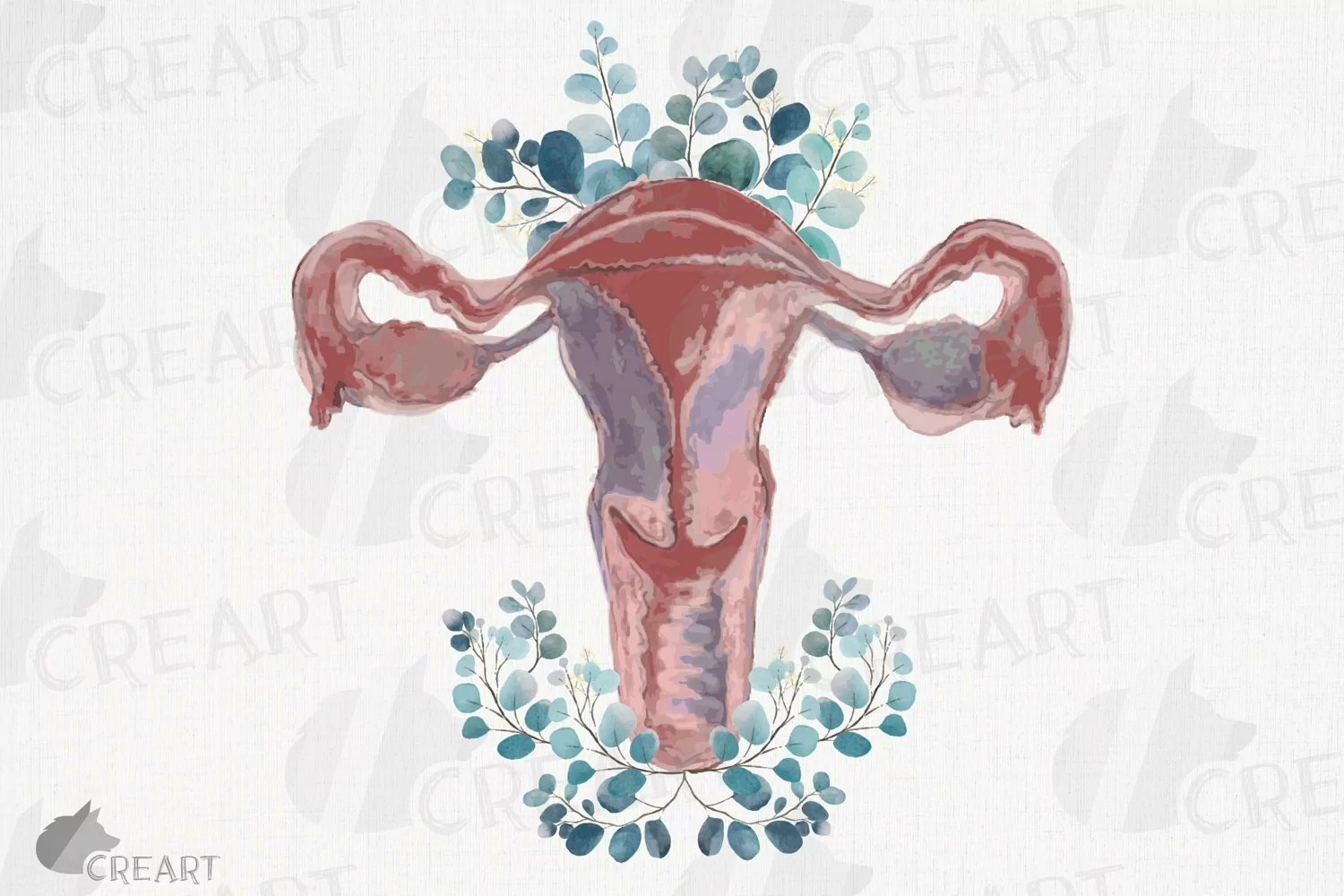 Watercolor eucalyptus blush pink Uterus health graphic decor product image 1