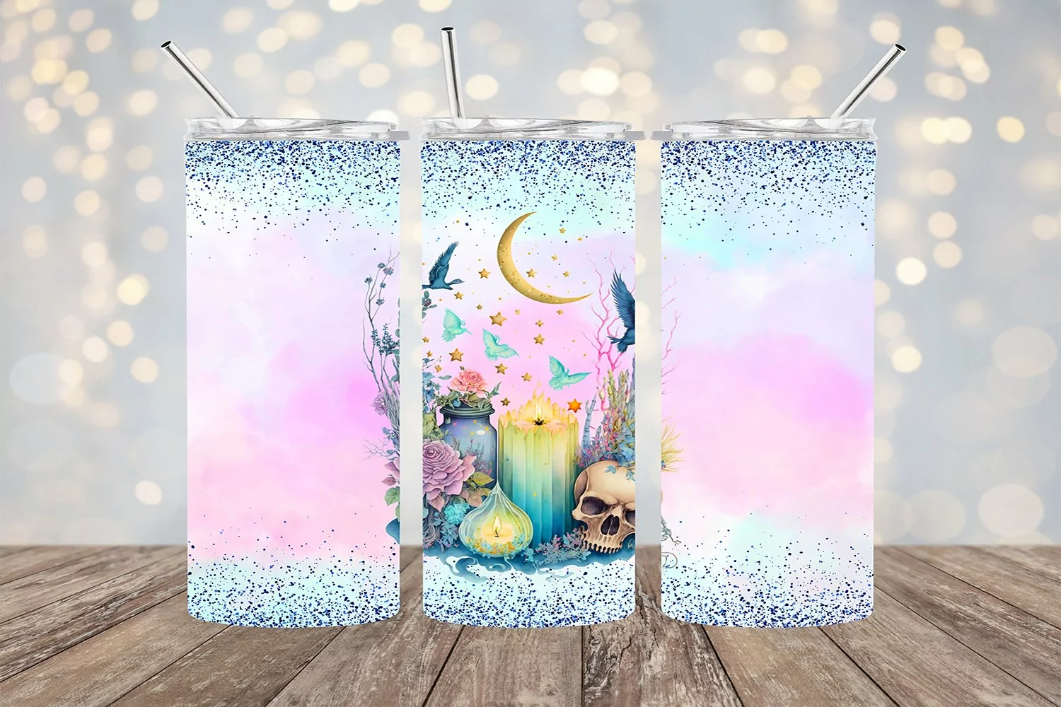 Watercolor Boho Candles - 20oz Sublimation - PNG Design product image 1