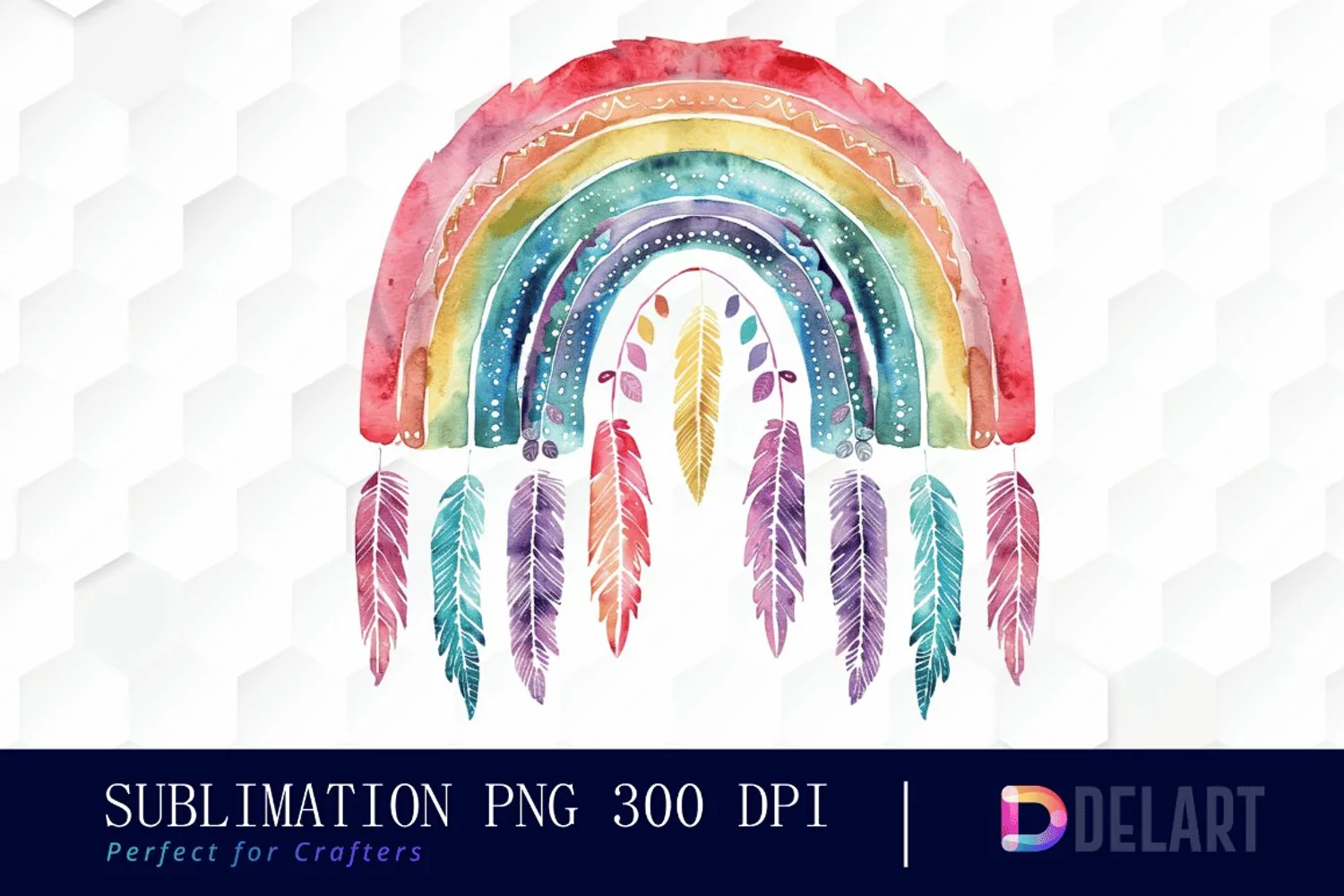 Boho Rainbow Watercolor Clipart product image 1