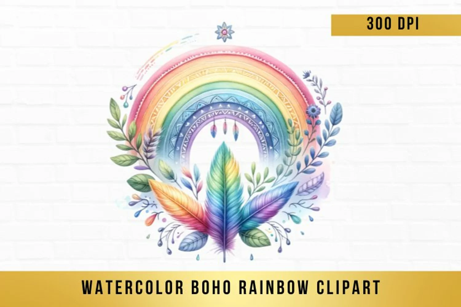 watercolor boho rainbow clipart, boho rainbow sublimation product image 1