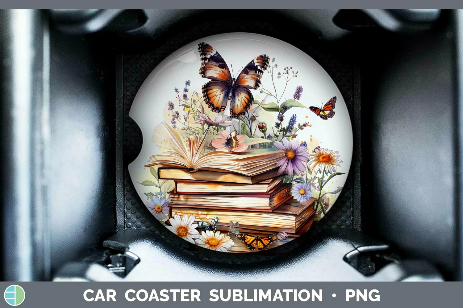 GorgeousWatercolor Books Car Coaster design.