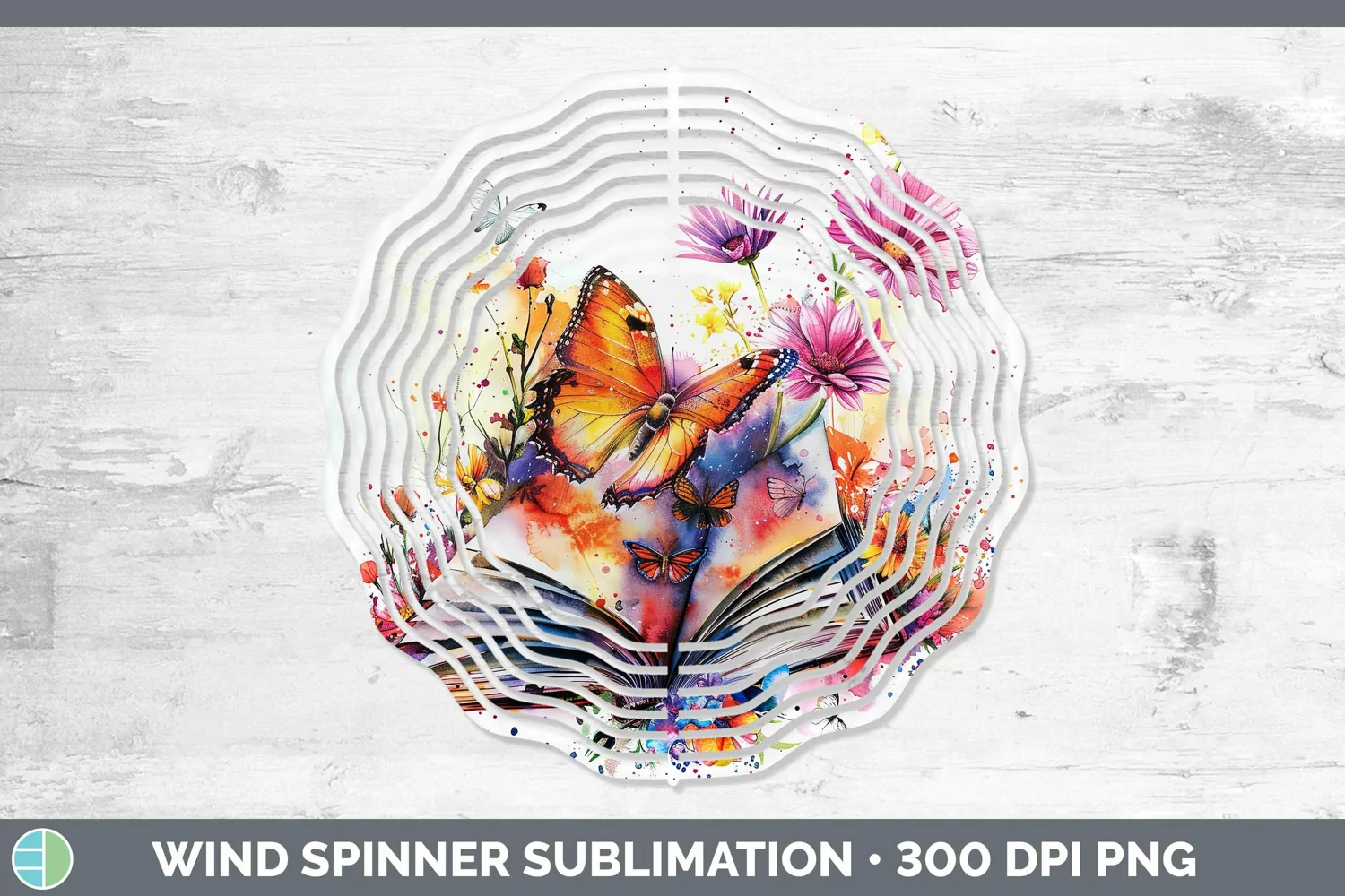 GorgeousWatercolor Books Wind Spinner design.
