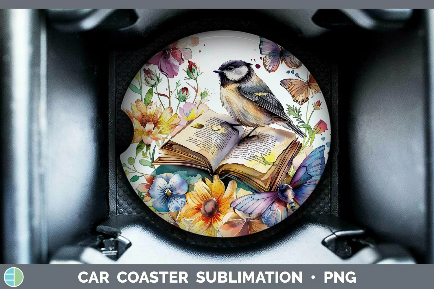 GorgeousWatercolor Books Car Coaster design.