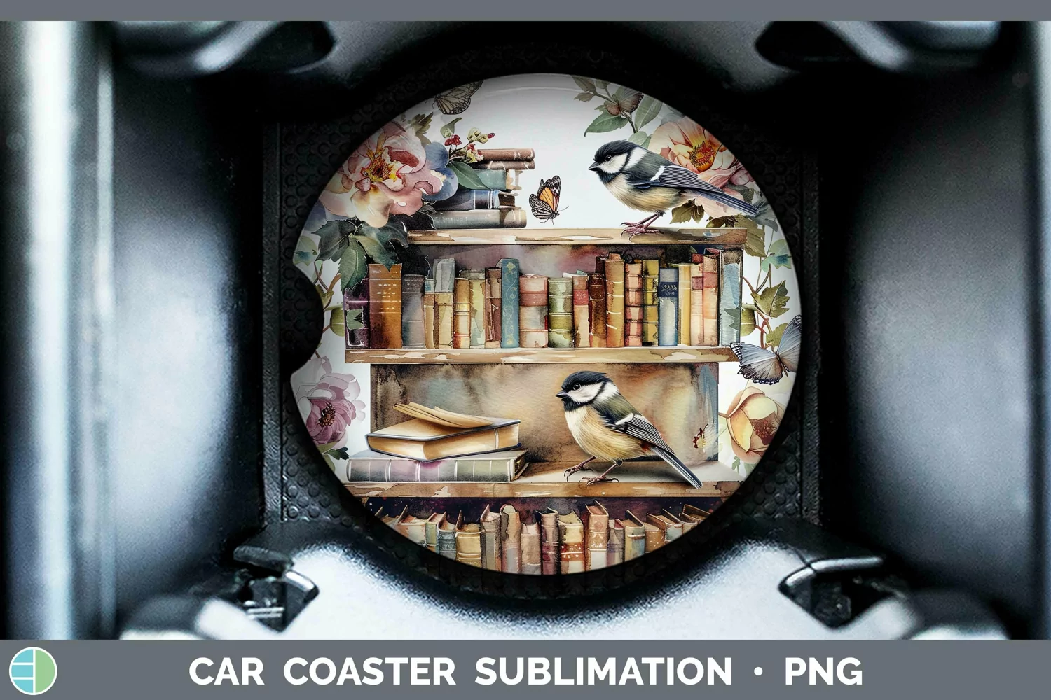 GorgeousWatercolor Books Car Coaster design.