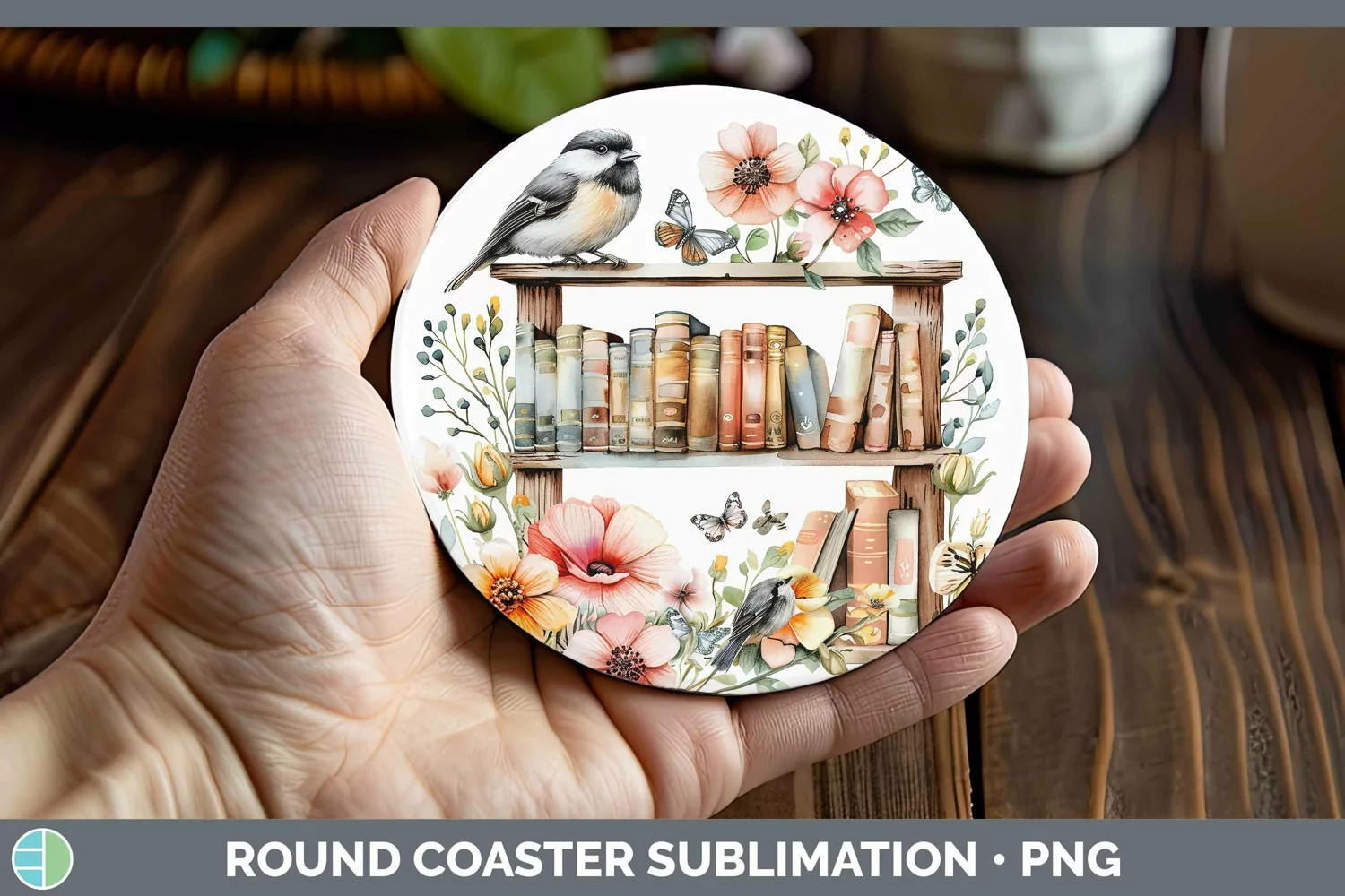 GorgeousWatercolor Books Round Coaster design.