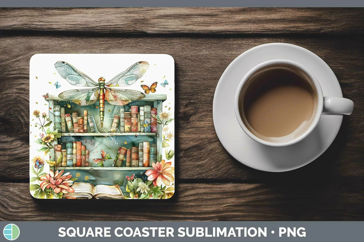 GorgeousWatercolor Books Square Coaster design.
