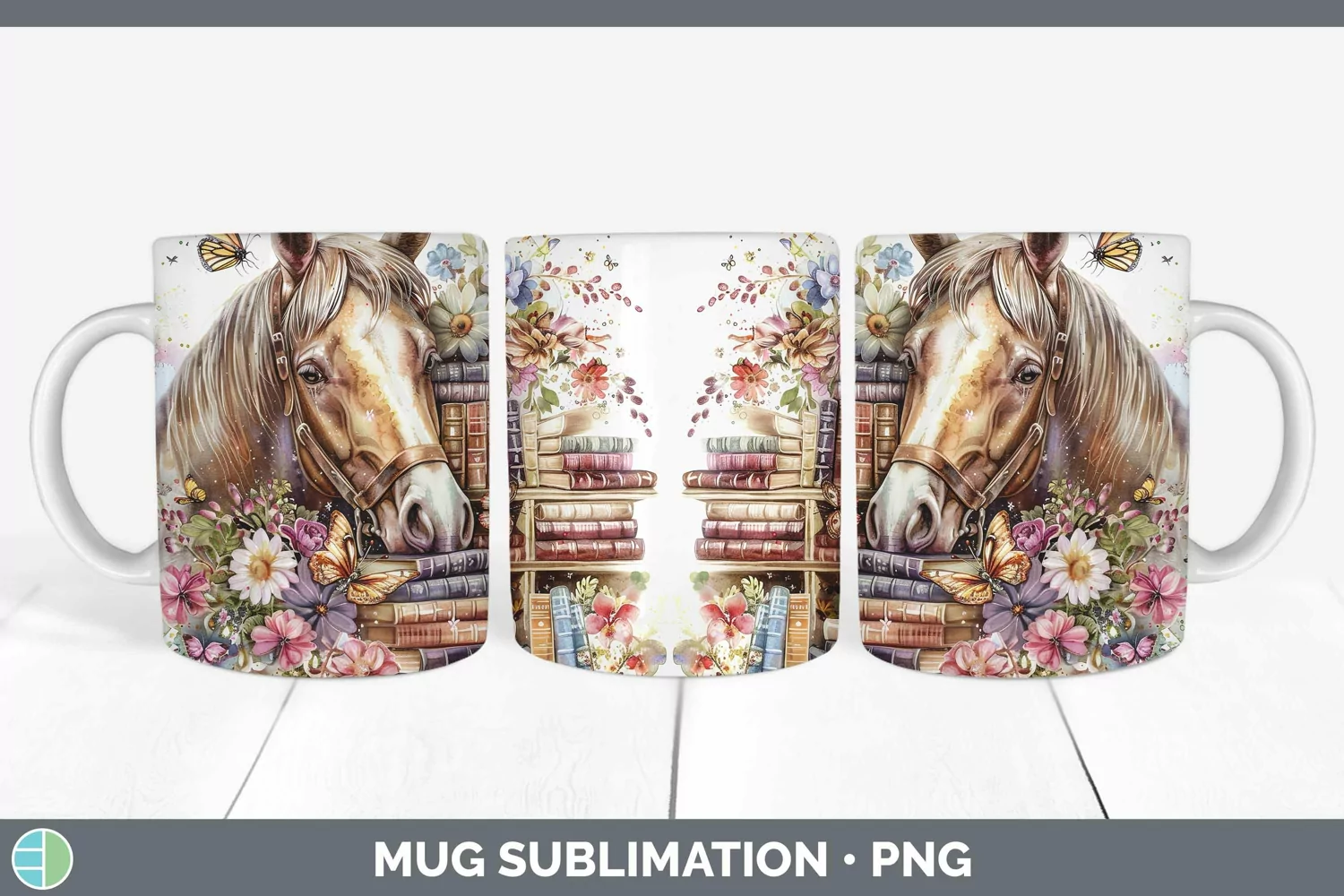 GorgeousWatercolor Books Mug Wrap design.