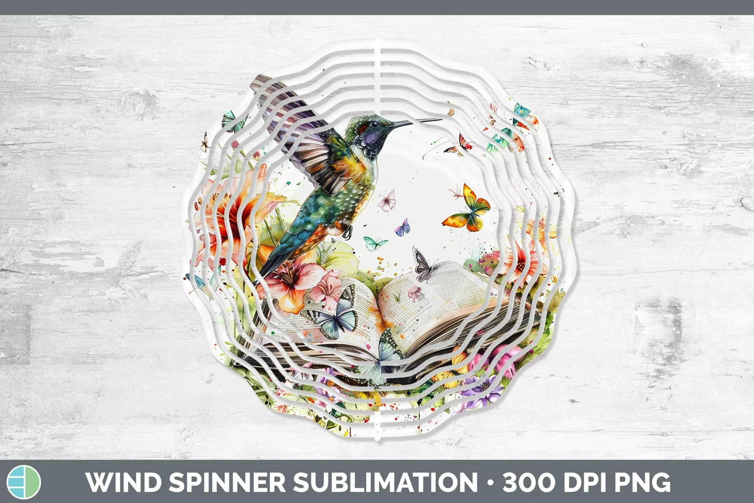 GorgeousWatercolor Books Wind Spinner design.