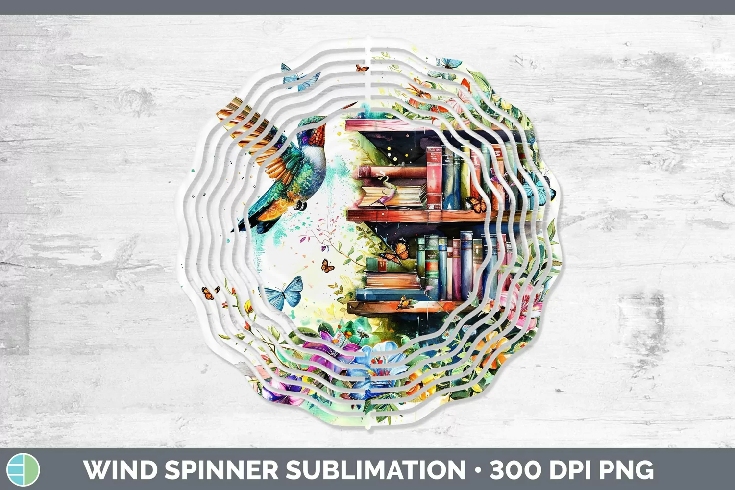 GorgeousWatercolor Books Wind Spinner design.