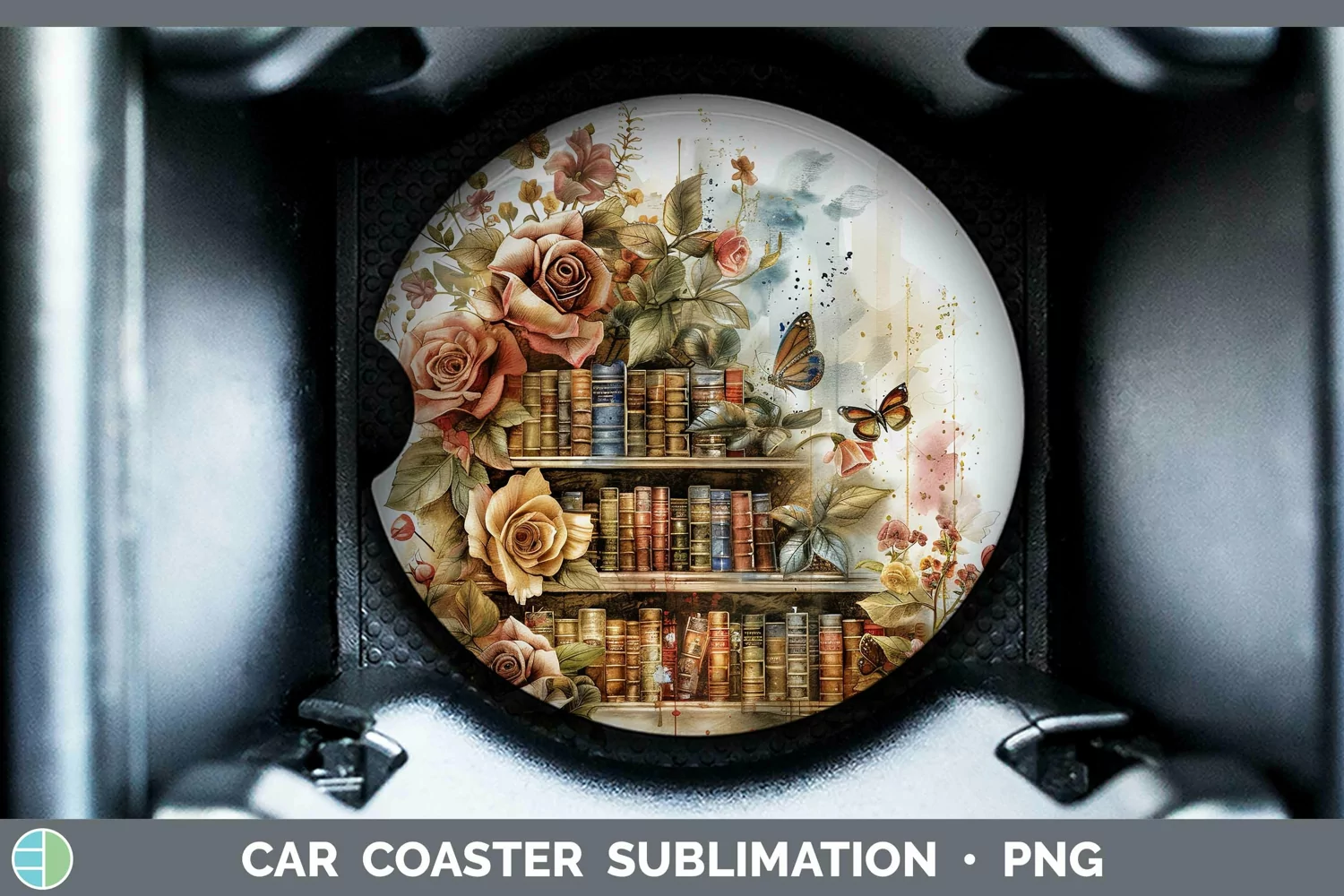 GorgeousWatercolor Books Car Coaster design.