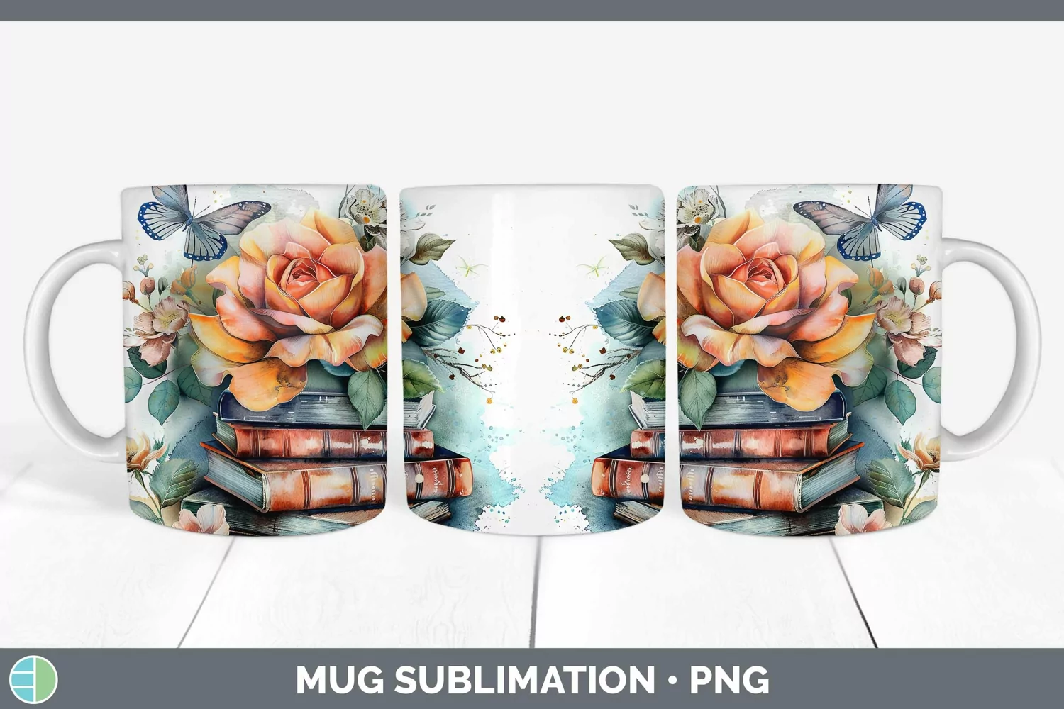 GorgeousWatercolor Books Mug Wrap design.