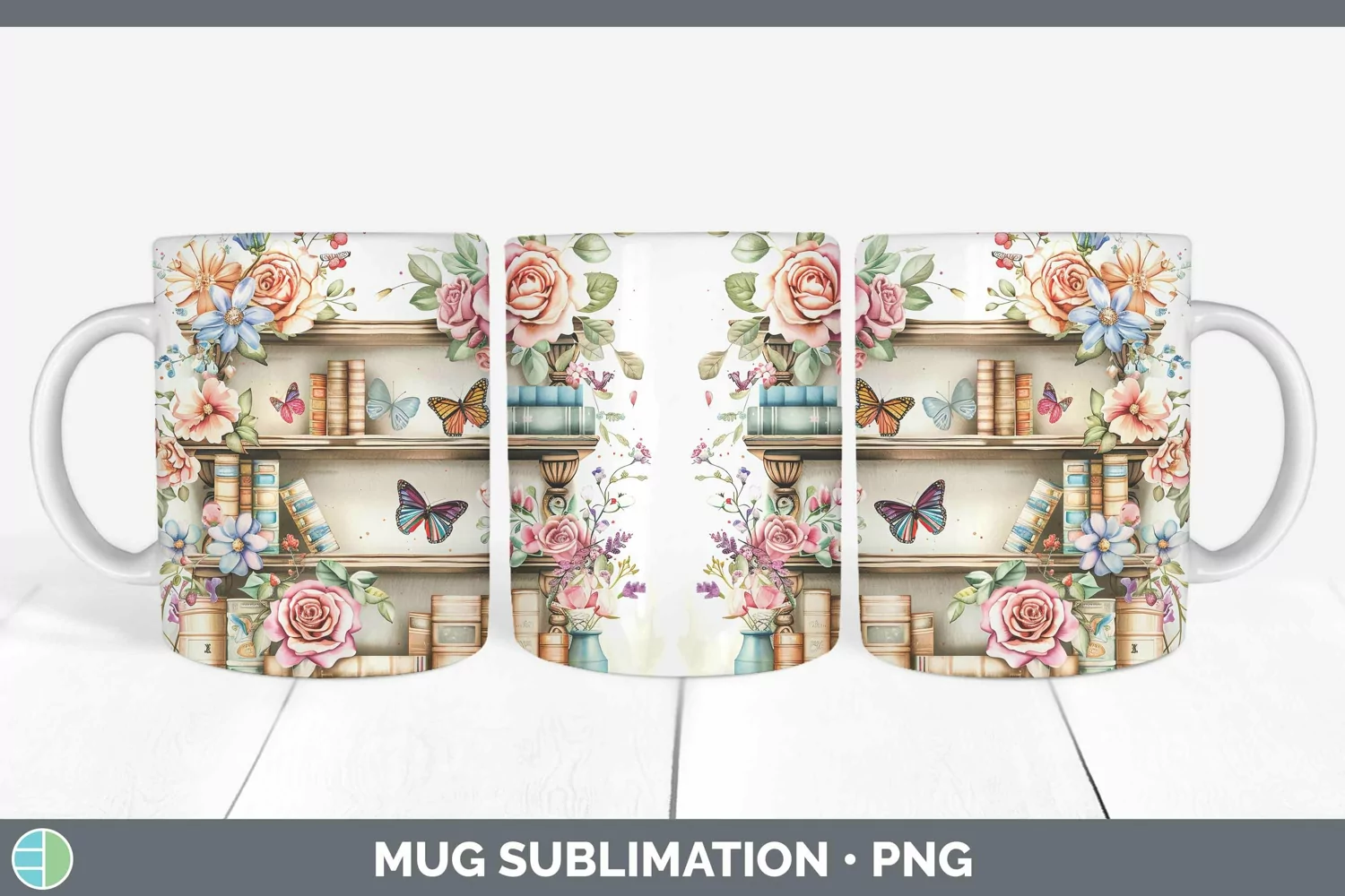 GorgeousWatercolor Books Mug Wrap design.
