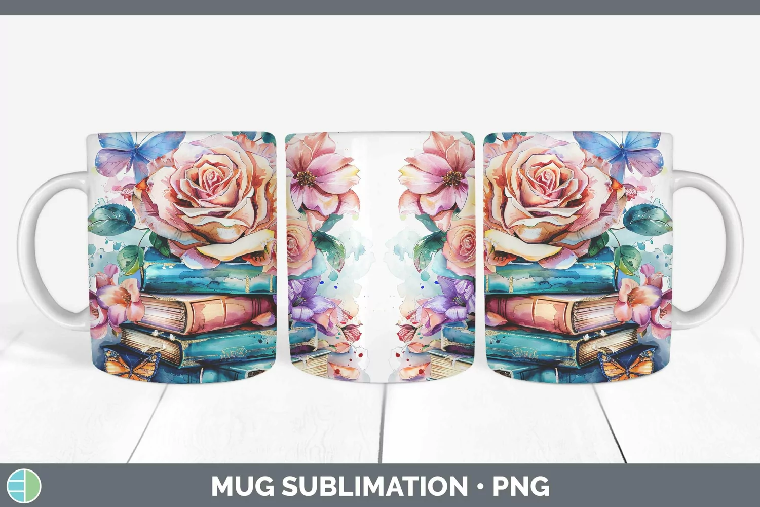 GorgeousWatercolor Books Mug Wrap design.