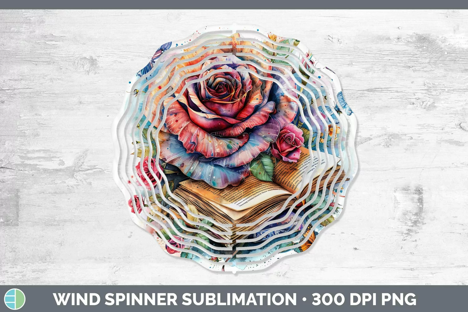 GorgeousWatercolor Books Wind Spinner design.