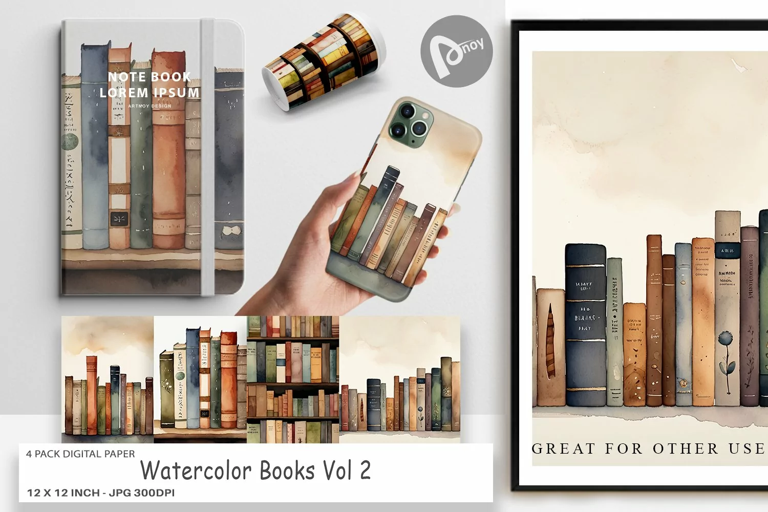 Digital Paper Watercolor Books product image 1