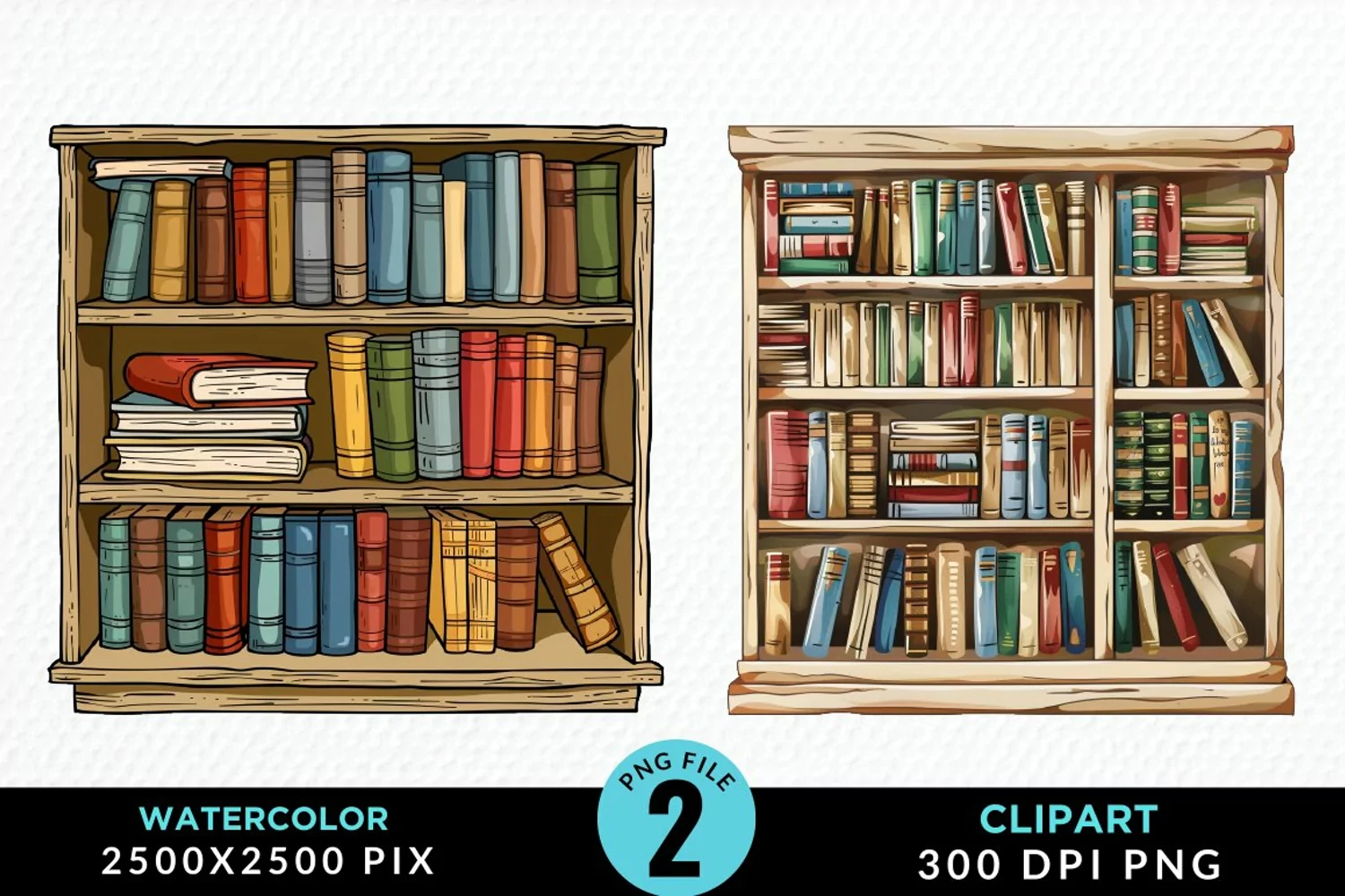 Watercolor Bookshelf Illustration Clipart product image 1