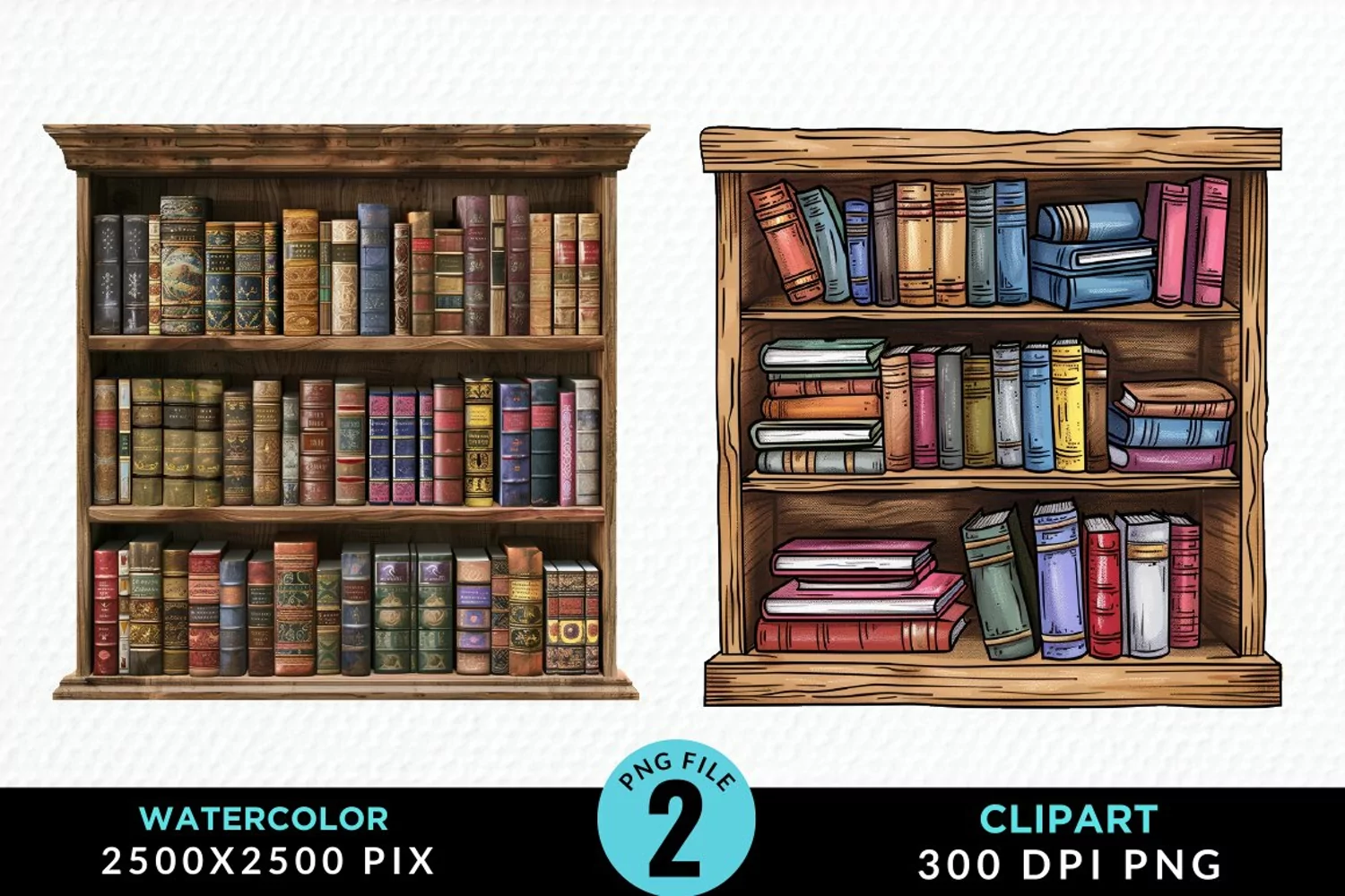 Watercolor Bookshelf Illustration Clipart product image 1