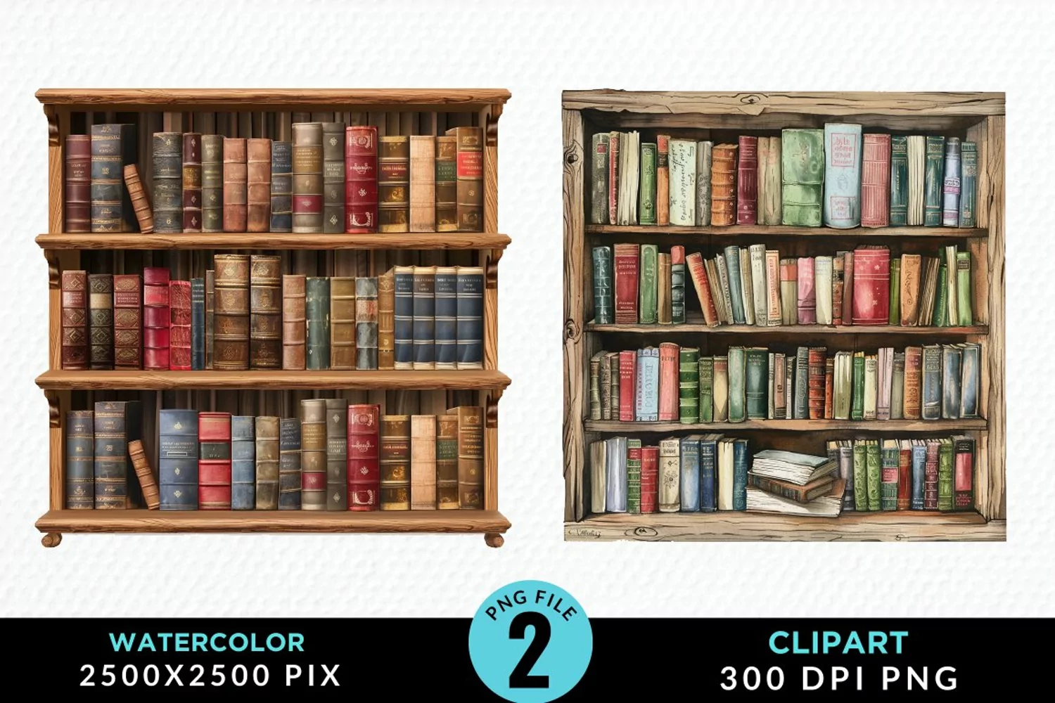 Watercolor Bookshelf Illustration Clipart product image 1