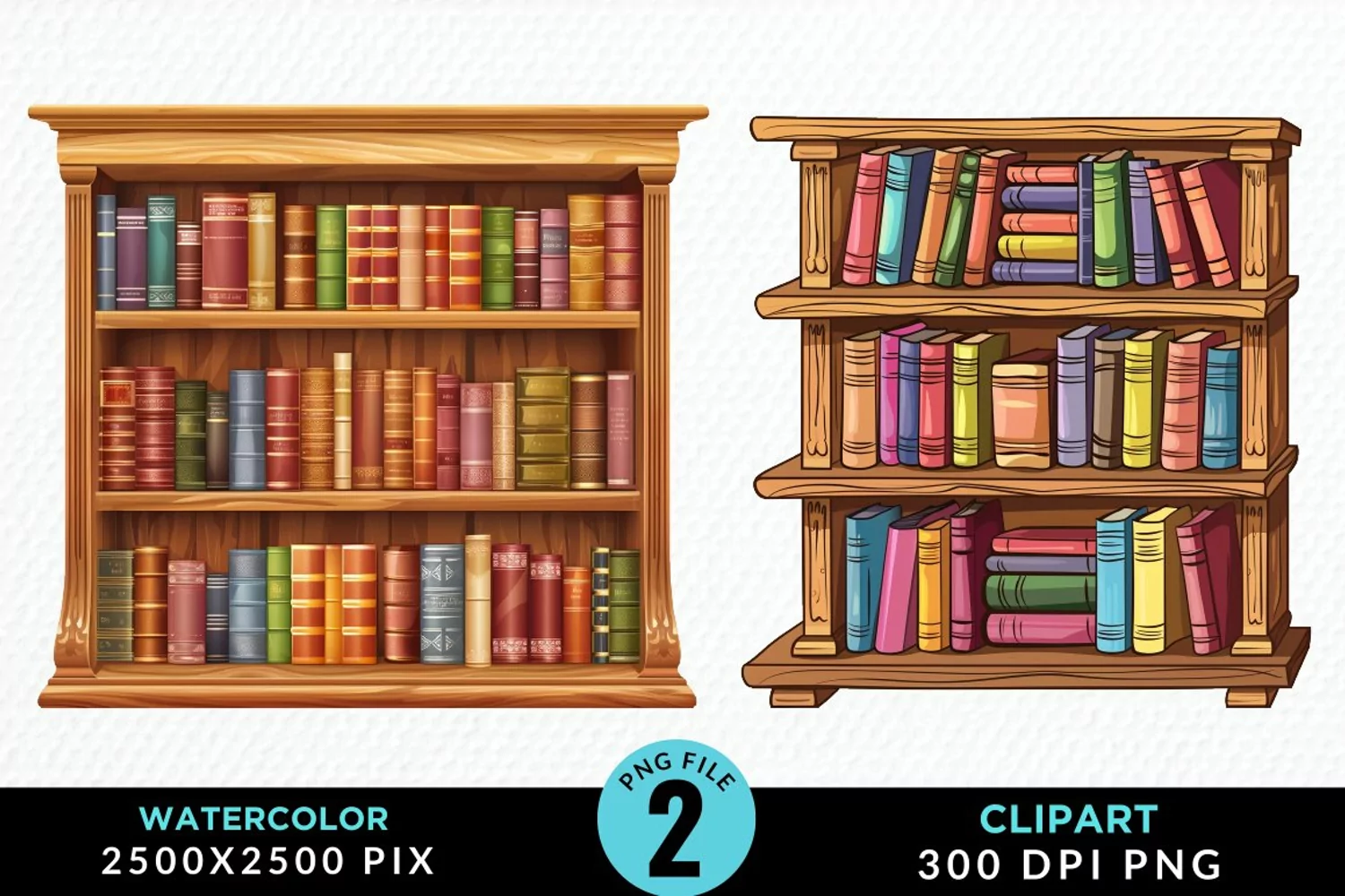 Watercolor Bookshelf Illustration Clipart product image 1