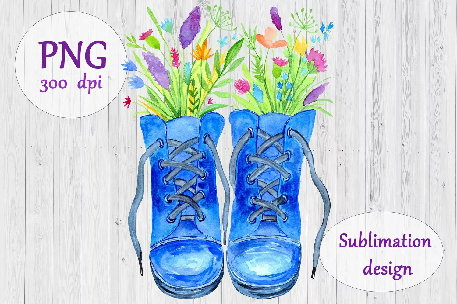 Watercolor Boots with Flowers Sublimation Design