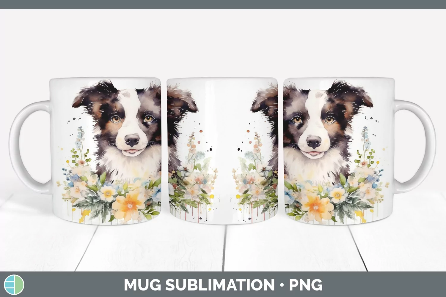 GorgeousWild Flowers Border Collies Mug Wrap design.