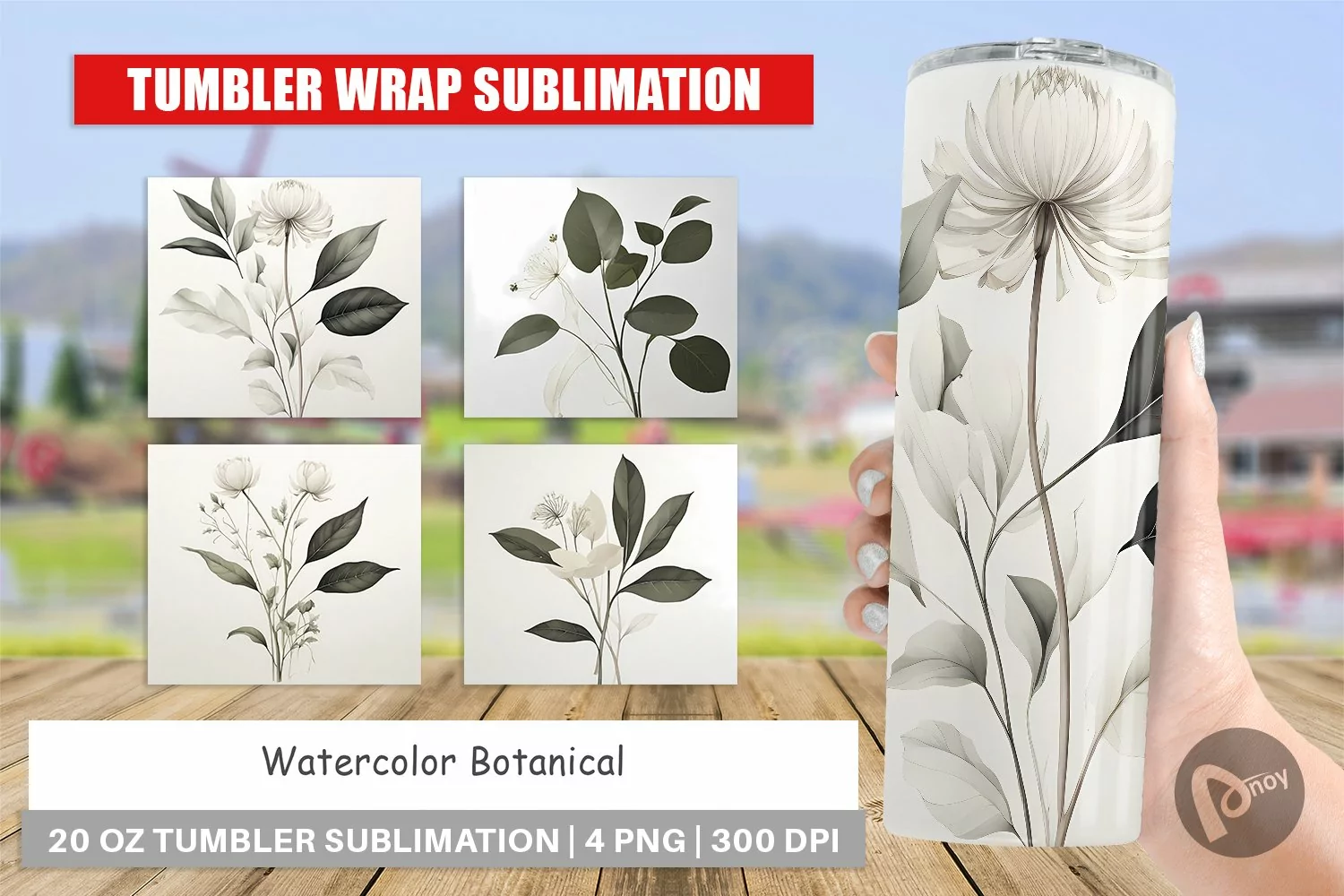Tumbler Sublimation Wrap Watercolor Botanical product image 1