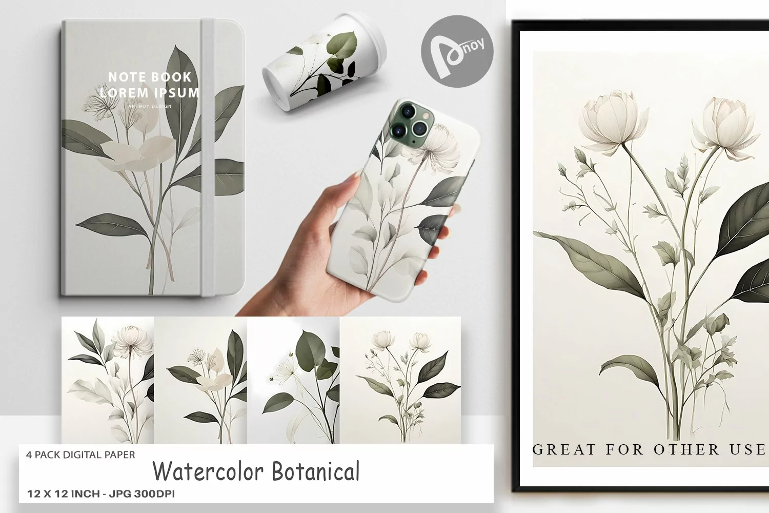 Digital Paper Watercolor Botanical product image 1