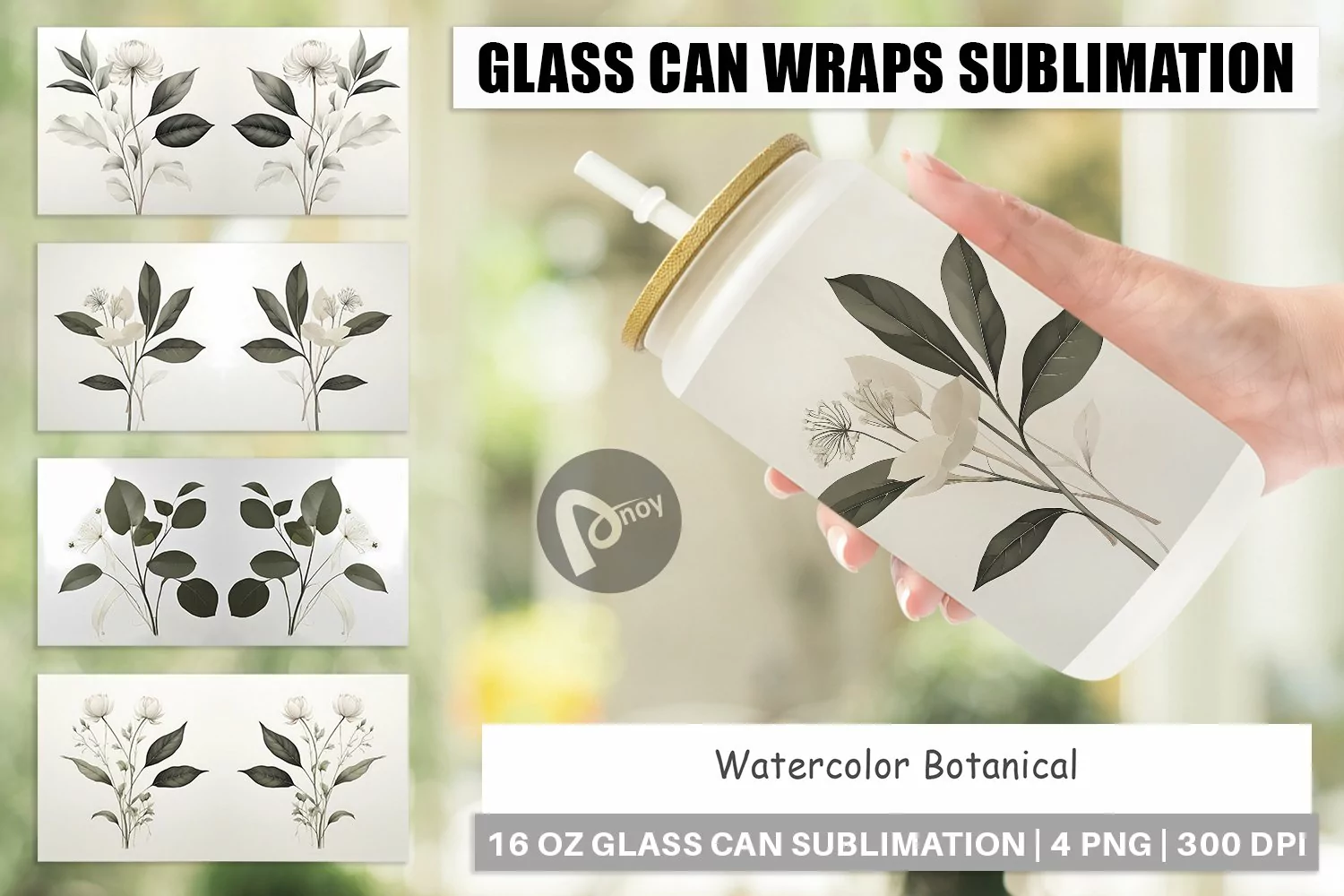 Glass Can Wraps Watercolor Botanical product image 1