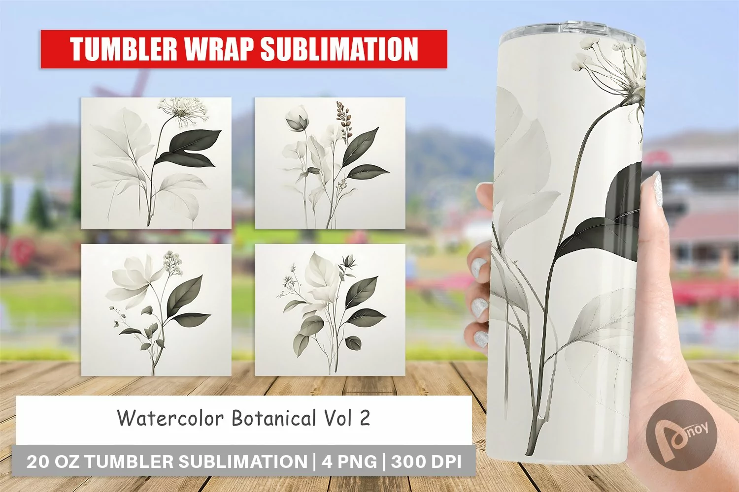 Tumbler Sublimation Wrap Watercolor Botanical product image 1
