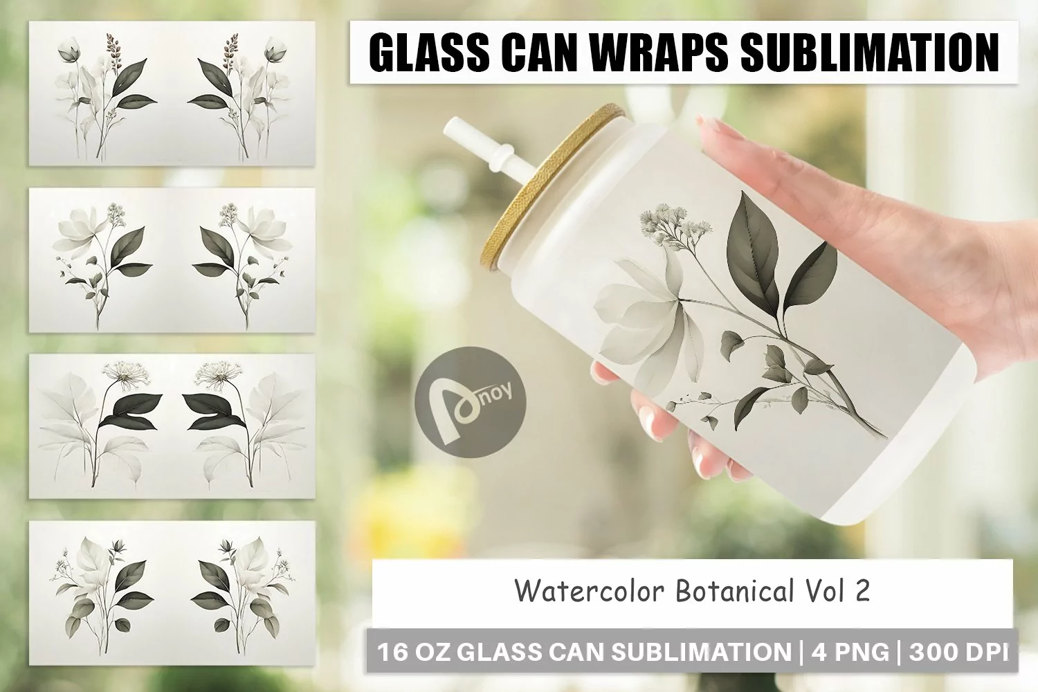 Glass Can Wraps Watercolor Botanical product image 1